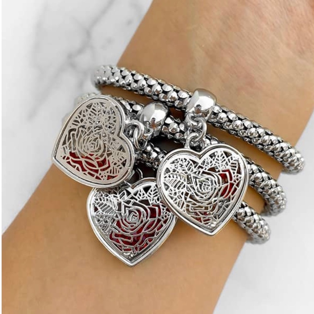 Heart shaped Australian crystals (red) filled rose designed charm bracelet